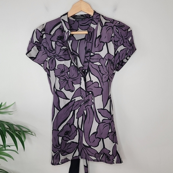 BCBGMaxAzria | Deep Purple Floral Silk Blouse Size XS - Picture 1 of 7